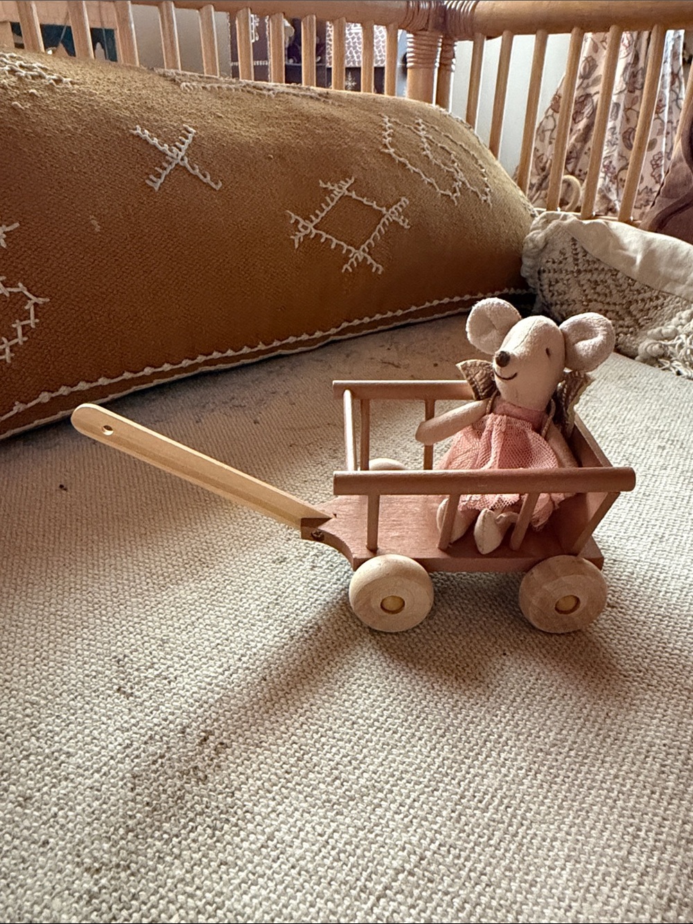 Maileg micro wood wagon dusty rose dollhouse cart